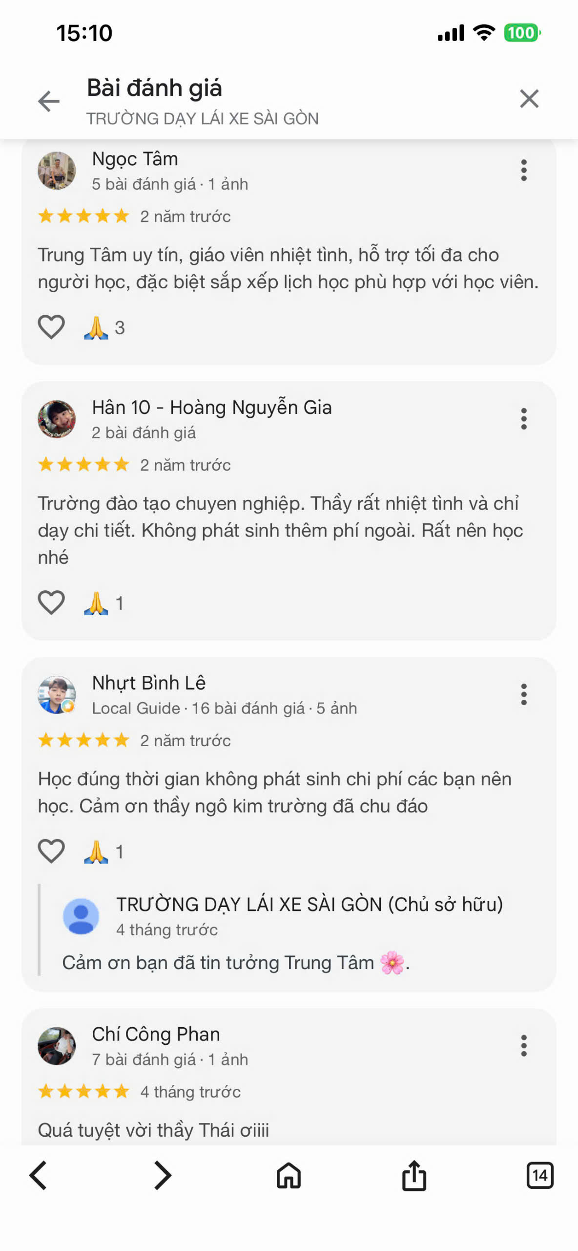 Đánh giá học viên trên Google 5