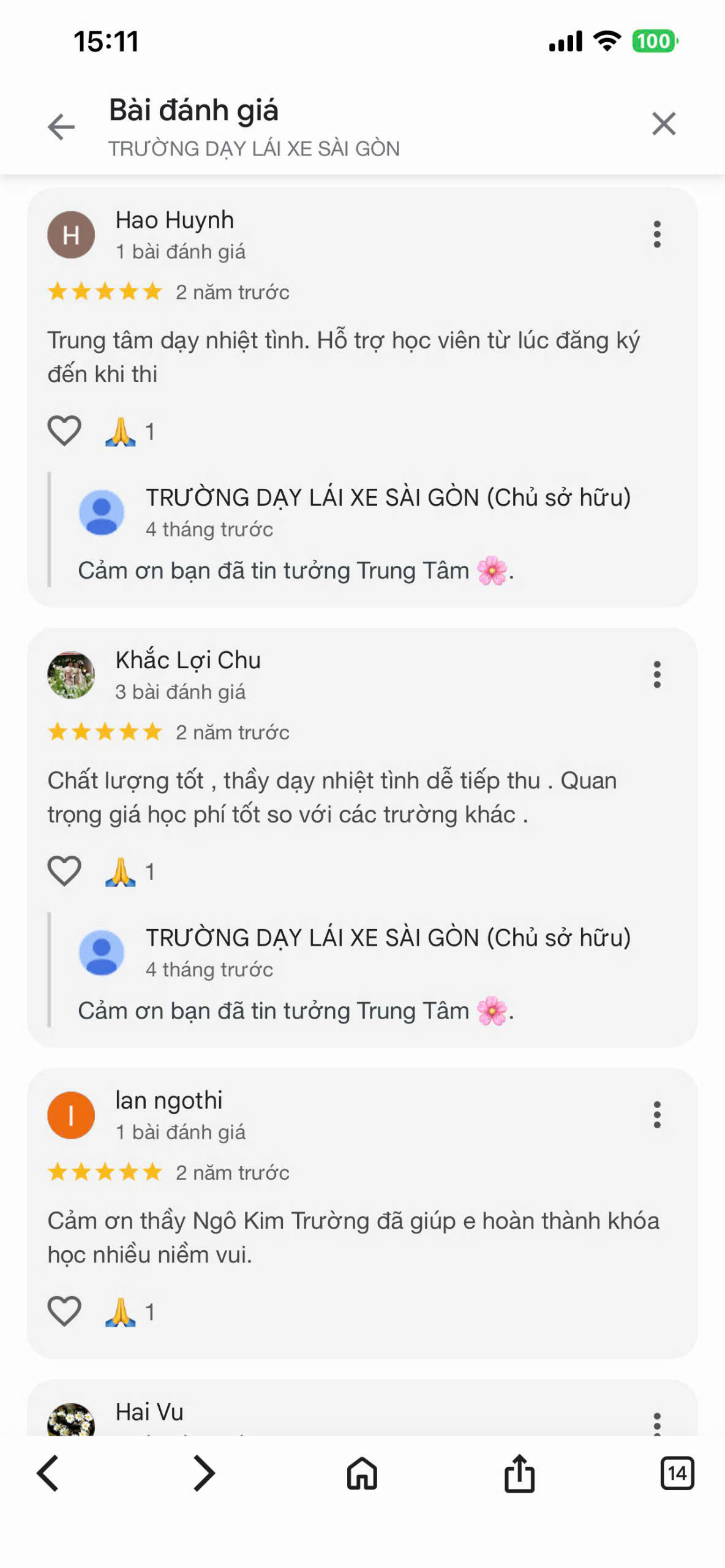 Đánh giá học viên trên Google 7